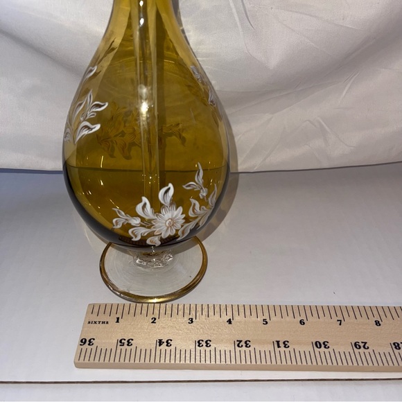 Vtg 14” Decanter Liquor Bottle Gold Gilt Hand Painted Flowers Made In Italy 18 K - Picture 8 of 9